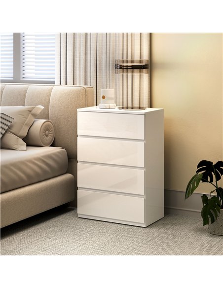 HOMCOM High Gloss Chest of Drawers, 4-Drawer Storage Cabinets, Modern Dresser for Bedroom, White - pic 183307 | FastDaddyshop