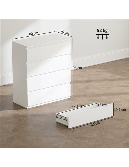 HOMCOM Chest of Four Drawers - White - pic 183310 | FastDaddyshop