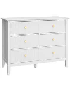 HOMCOM Fluted Dresser, 6 Drawer Chest of Drawers for Bedroom, Living Room, Hallway, Closet, White