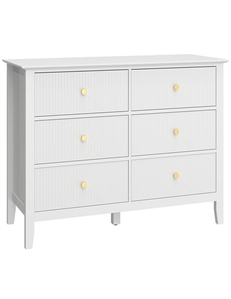 HOMCOM Fluted Dresser, 6 Drawer Chest of Drawers for Bedroom, Living Room, Hallway, Closet, White - pic 183317 | FastDaddyshop