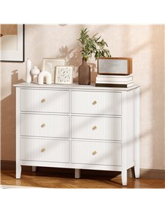 HOMCOM Fluted Dresser, 6 Drawer Chest of Drawers for Bedroom, Living Room, Hallway, Closet, White 2
