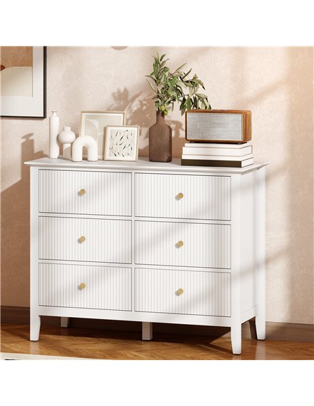 HOMCOM Fluted Dresser, 6 Drawer Chest of Drawers for Bedroom, Living Room, Hallway, Closet, White - pic 183318 | FastDaddyshop