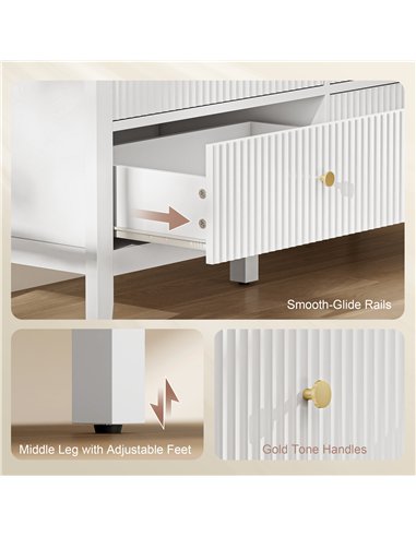 HOMCOM Fluted Dresser, 6 Drawer Chest of Drawers for Bedroom, Living Room, Hallway, Closet, White