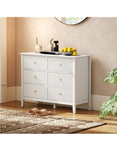 HOMCOM Fluted Dresser, 6 Drawer Chest of Drawers for Bedroom, Living Room, Hallway, Closet, White