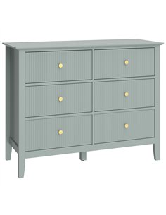 HOMCOM Fluted Dresser, 6 Drawer Chest of Drawers for Bedroom, Living Room, Hallway, Closet, Green