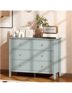 HOMCOM Fluted Dresser, 6 Drawer Chest of Drawers for Bedroom, Living Room, Hallway, Closet, Green 2
