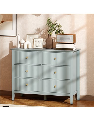 HOMCOM Fluted Dresser, 6 Drawer Chest of Drawers for Bedroom, Living Room, Hallway, Closet, Green