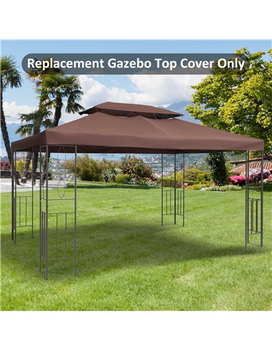 Outsunny 3x4m Gazebo Replacement Roof Canopy 2 Tier Top UV Cover, Brown (TOP ONLY)