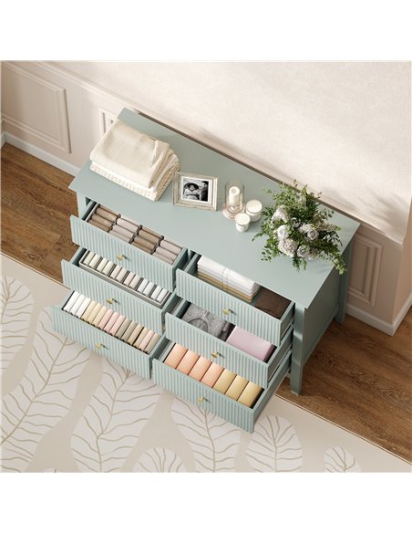 HOMCOM Fluted Dresser, 6 Drawer Chest of Drawers for Bedroom, Living Room, Hallway, Closet, Green - pic 183333 | FastDaddyshop