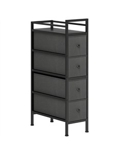 HOMCOM 4 Drawer Fabric Dresser Chest of Drawers, Slim Storage Cabinet with Steel Frame for Small Spaces, Bedroom, Black