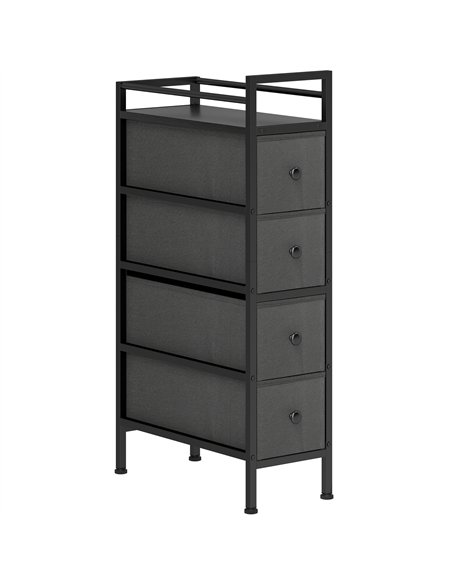 HOMCOM 4 Drawer Fabric Dresser Chest of Drawers, Slim Storage Cabinet with Steel Frame for Small Spaces, Bedroom, Black - pic 183335 | FastDaddyshop