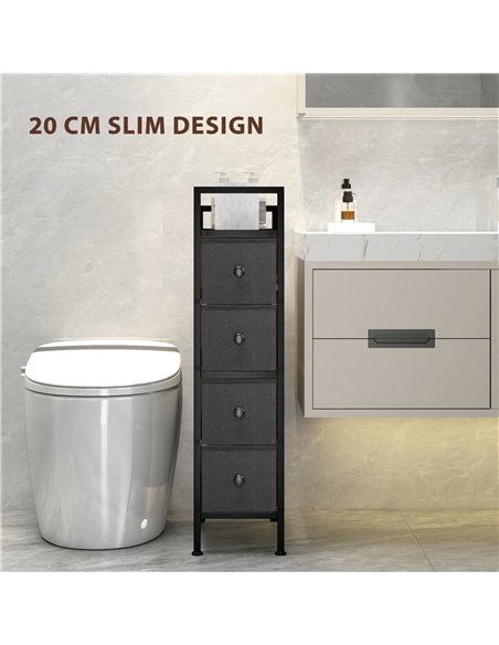 HOMCOM 4 Drawer Fabric Dresser Chest of Drawers, Slim Storage Cabinet with Steel Frame for Small Spaces, Bedroom, Black - pic 183338 | FastDaddyshop