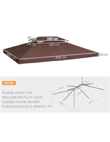 Outsunny 3x4m Gazebo Replacement Roof Canopy 2 Tier Top UV Cover, Brown (TOP ONLY) - pic 18334 | FastDaddyshop