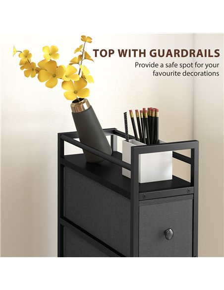 HOMCOM 4 Drawer Fabric Dresser Chest of Drawers, Slim Storage Cabinet with Steel Frame for Small Spaces, Bedroom, Black - pic 183340 | FastDaddyshop