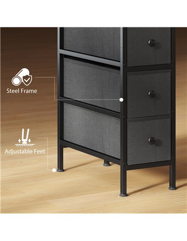 HOMCOM 4 Drawer Fabric Dresser Chest of Drawers, Slim Storage Cabinet with Steel Frame for Small Spaces, Bedroom, Black