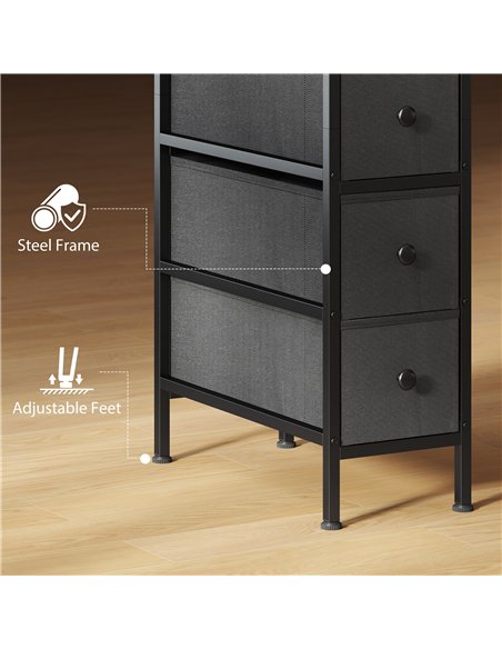 HOMCOM 4 Drawer Fabric Dresser Chest of Drawers, Slim Storage Cabinet with Steel Frame for Small Spaces, Bedroom, Black - pic 183341 | FastDaddyshop