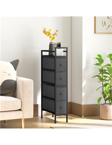 HOMCOM 4 Drawer Fabric Dresser Chest of Drawers, Slim Storage Cabinet with Steel Frame for Small Spaces, Bedroom, Black