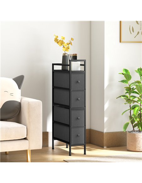 HOMCOM 4 Drawer Fabric Dresser Chest of Drawers, Slim Storage Cabinet with Steel Frame for Small Spaces, Bedroom, Black - pic 183342 | FastDaddyshop