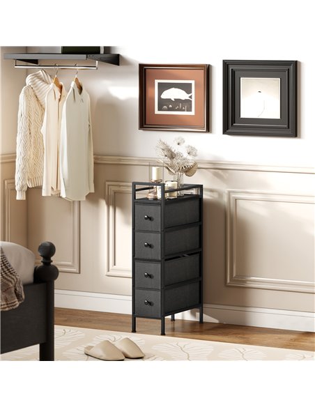 HOMCOM 4 Drawer Fabric Dresser Chest of Drawers, Slim Storage Cabinet with Steel Frame for Small Spaces, Bedroom, Black - pic 183343 | FastDaddyshop