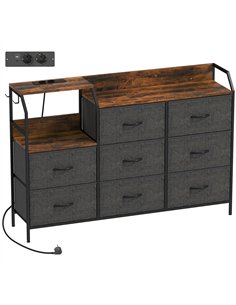 HOMCOM Chest of Eight Drawers, with Charging Station - Brown/Black