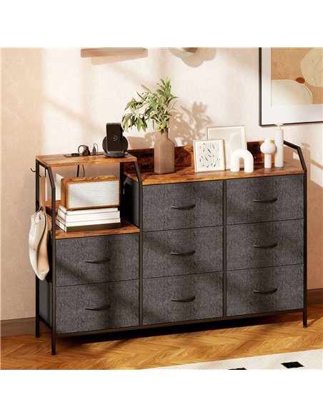 HOMCOM Chest of Eight Drawers, with Charging Station - Brown/Black - pic 183345 | FastDaddyshop