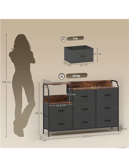 HOMCOM Chest of Eight Drawers, with Charging Station - Brown/Black - pic 183346 | FastDaddyshop