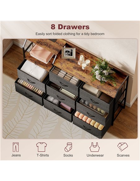 HOMCOM Chest of Eight Drawers, with Charging Station - Brown/Black - pic 183348 | FastDaddyshop