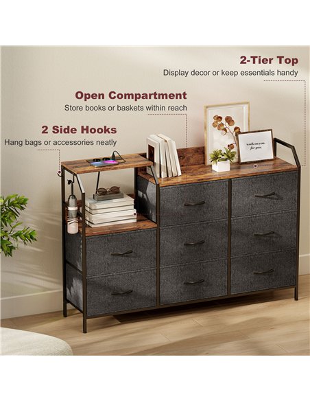 HOMCOM Chest of Eight Drawers, with Charging Station - Brown/Black - pic 183349 | FastDaddyshop