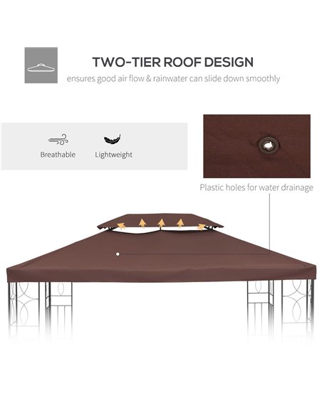 Outsunny 3x4m Gazebo Replacement Roof Canopy 2 Tier Top UV Cover, Brown (TOP ONLY) - pic 18335 | FastDaddyshop