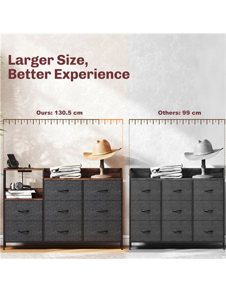 HOMCOM Chest of Eight Drawers, with Charging Station - Brown/Black - pic 183350 | FastDaddyshop