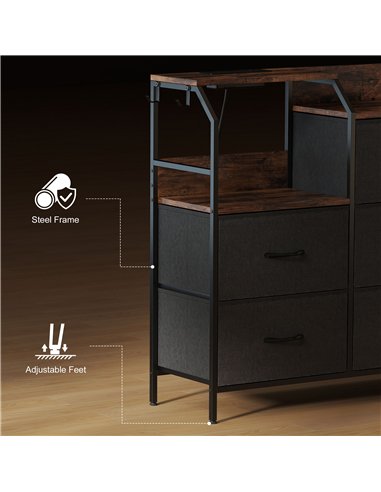 HOMCOM Chest of Eight Drawers, with Charging Station - Brown/Black
