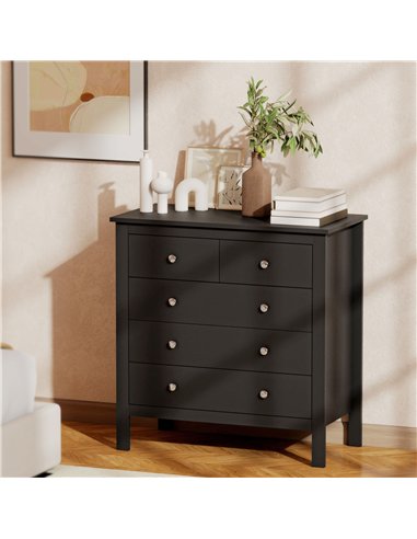 HOMCOM 5 Drawer Dresser for Bedroom, Modern Chest of Drawers, Wide Storage Unit for Living Room, Hallway, Black