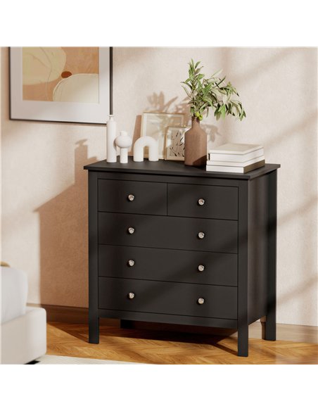 HOMCOM 5 Drawer Dresser for Bedroom, Modern Chest of Drawers, Wide Storage Unit for Living Room, Hallway, Black - pic 183354 | FastDaddyshop