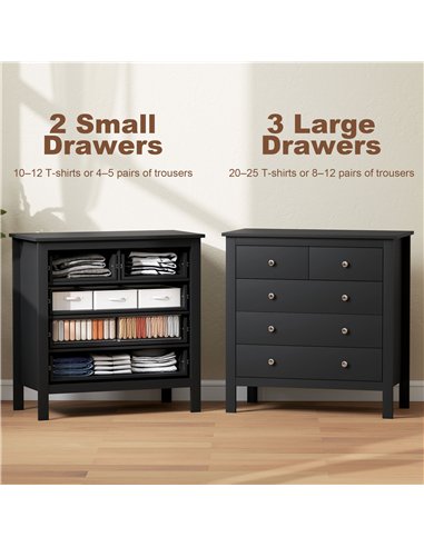 HOMCOM 5 Drawer Dresser for Bedroom, Modern Chest of Drawers, Wide Storage Unit for Living Room, Hallway, Black