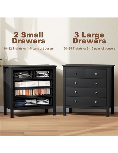 HOMCOM 5 Drawer Dresser for Bedroom, Modern Chest of Drawers, Wide Storage Unit for Living Room, Hallway, Black - pic 183356 | FastDaddyshop