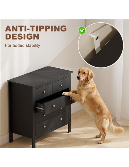 HOMCOM 5 Drawer Dresser for Bedroom, Modern Chest of Drawers, Wide Storage Unit for Living Room, Hallway, Black - pic 183357 | FastDaddyshop