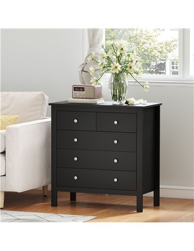HOMCOM 5 Drawer Dresser for Bedroom, Modern Chest of Drawers, Wide Storage Unit for Living Room, Hallway, Black