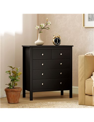 HOMCOM 5 Drawer Dresser for Bedroom, Modern Chest of Drawers, Wide Storage Unit for Living Room, Hallway, Black