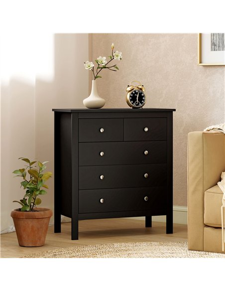 HOMCOM 5 Drawer Dresser for Bedroom, Modern Chest of Drawers, Wide Storage Unit for Living Room, Hallway, Black - pic 183361 | FastDaddyshop