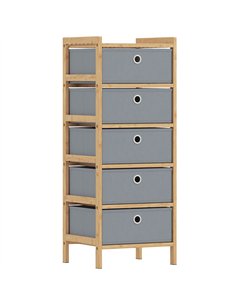 HOMCOM Chest of Drawers, 5 Fabric Drawers Narrow Dresser with Bamboo Frame, Light Grey
