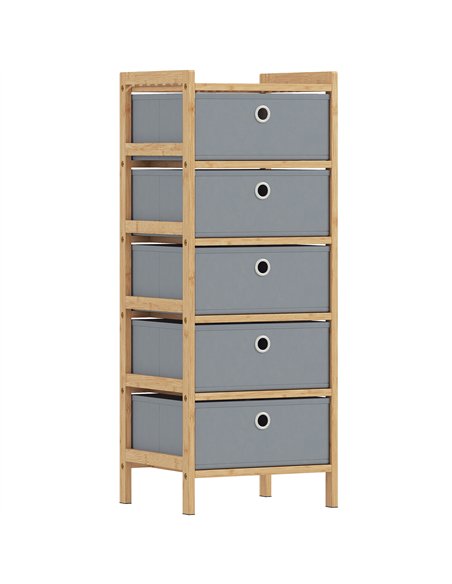 HOMCOM Chest of Drawers, 5 Fabric Drawers Narrow Dresser with Bamboo Frame, Light Grey - pic 183362 | FastDaddyshop