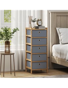 HOMCOM Chest of Drawers, 5 Fabric Drawers Narrow Dresser with Bamboo Frame, Light Grey 2