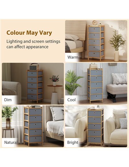 HOMCOM Chest of Drawers, 5 Fabric Drawers Narrow Dresser with Bamboo Frame, Light Grey - pic 183370 | FastDaddyshop