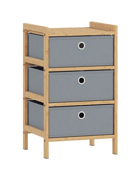 HOMCOM Chest of Drawers, 3 Fabric Drawers Narrow Dresser with Bamboo Frame, Light Grey - pic 183371 | FastDaddyshop