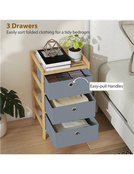HOMCOM Chest of Drawers, 3 Fabric Drawers Narrow Dresser with Bamboo Frame, Light Grey - pic 183374 | FastDaddyshop