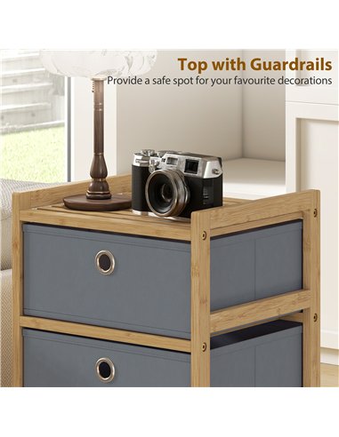 HOMCOM Chest of Drawers, 3 Fabric Drawers Narrow Dresser with Bamboo Frame, Light Grey