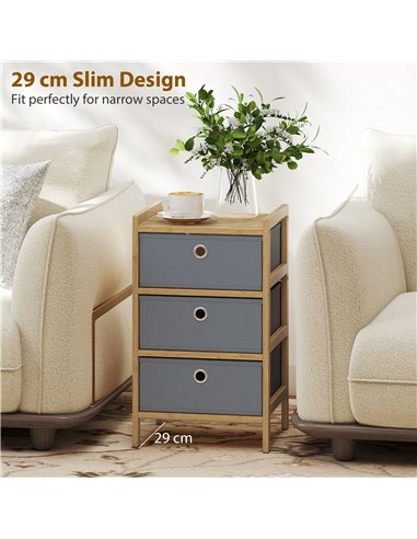 HOMCOM Chest of Drawers, 3 Fabric Drawers Narrow Dresser with Bamboo Frame, Light Grey