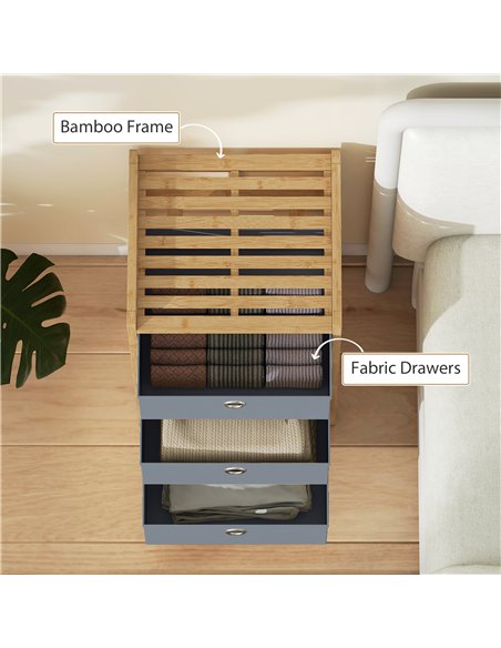 HOMCOM Chest of Drawers, 3 Fabric Drawers Narrow Dresser with Bamboo Frame, Light Grey - pic 183377 | FastDaddyshop