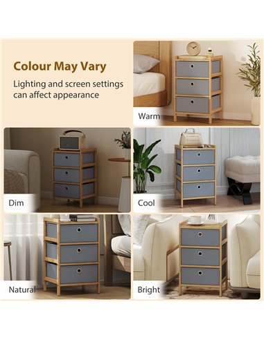 HOMCOM Chest of Drawers, 3 Fabric Drawers Narrow Dresser with Bamboo Frame, Light Grey