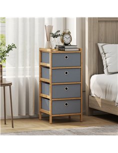 HOMCOM Chest of Drawers, 4 Fabric Drawers Narrow Dresser with Bamboo Frame, Light Grey 2